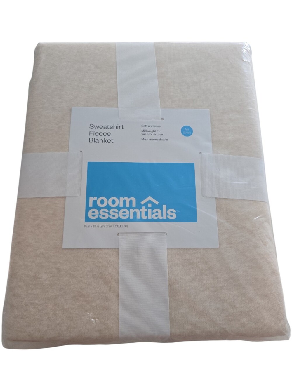 Room Essentials Sweatshirt Fleece Blanket Full Queen Oatmeal Cream NIP 88x92